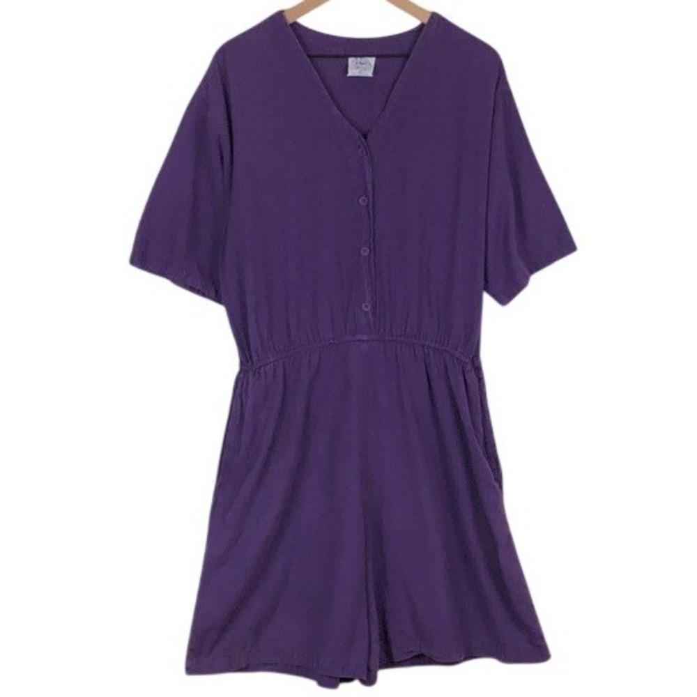 VTG Color Me Cotton CMC Purple Romper Sz L Purple 100% Cotton Pockets USA Made